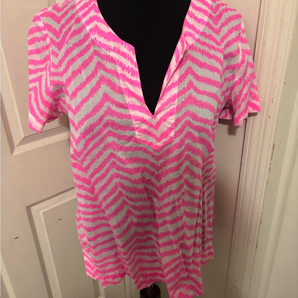 Lilly Pulitzer Pink and White Zigzag Blouse
